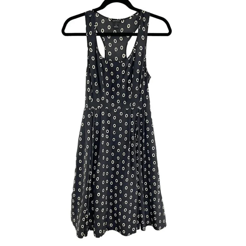 Club Monaco Gray Circle Print 100% Silk Sleeveless Circle Midi Dress Women's 2
